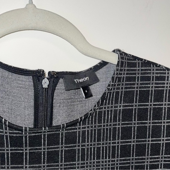 Theory Rijik Dress Black Plaid Structured Knit Shift 4 dark academia old money - Picture 5 of 8